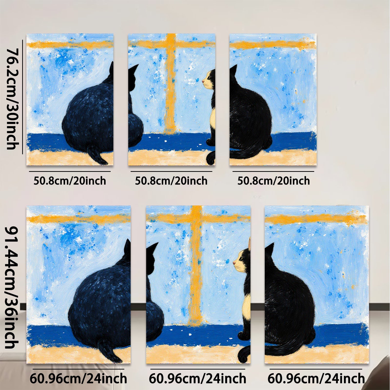 2D flat 1pc Black Cats Facing Each Other Whimsical Wall Art Living Room Bedroom Decor Farmhouse Style Modern Minimalist Canvas Prints Ready To Hang