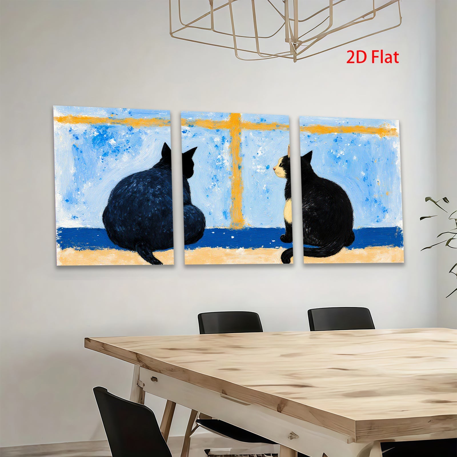 2D flat 1pc Black Cats Facing Each Other Whimsical Wall Art Living Room Bedroom Decor Farmhouse Style Modern Minimalist Canvas Prints Ready To Hang