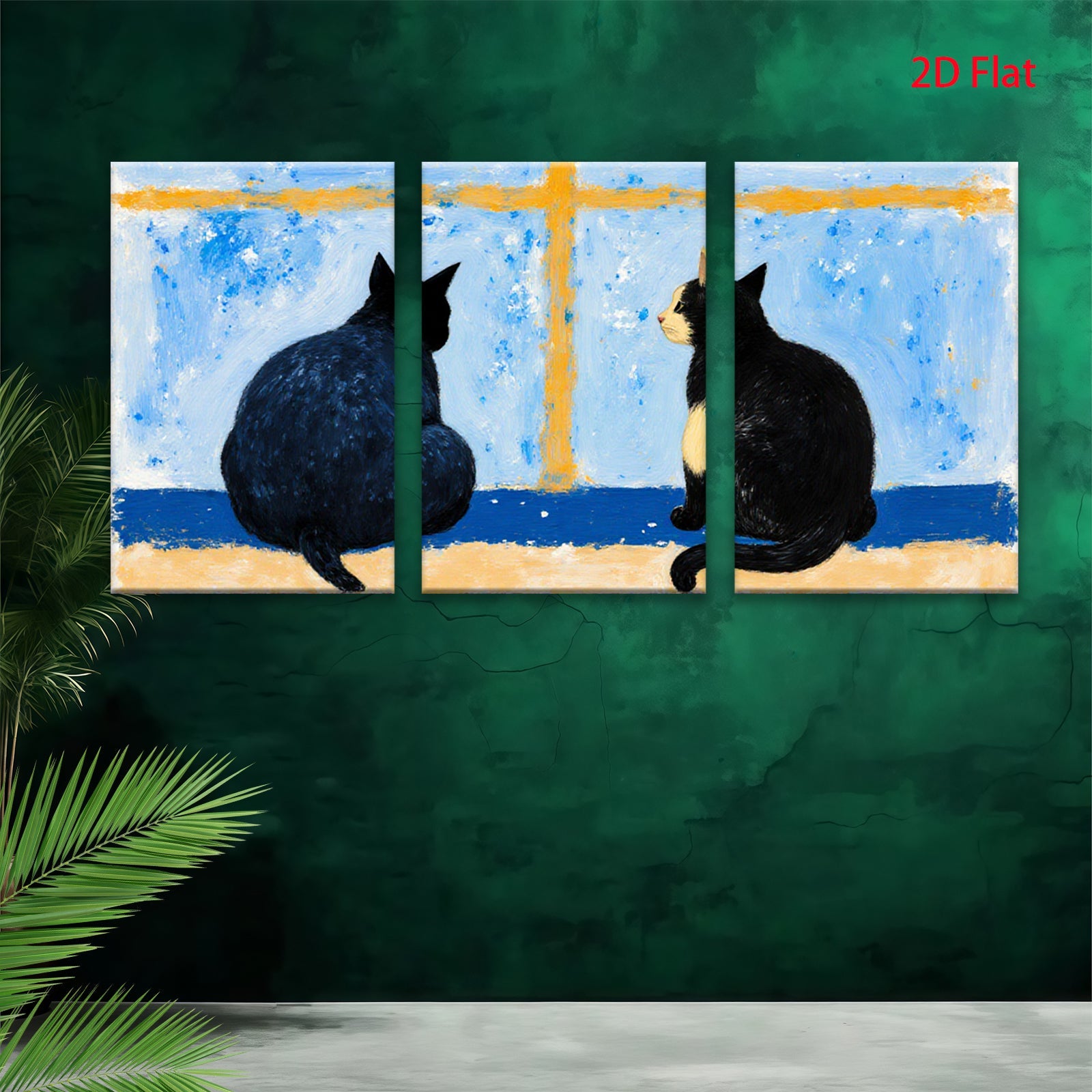 2D flat 1pc Black Cats Facing Each Other Whimsical Wall Art Living Room Bedroom Decor Farmhouse Style Modern Minimalist Canvas Prints Ready To Hang