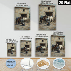 2D flat 1pc Black White Horses Stable Scene Farm Animal Portrait Wall Decor Living Room Bedroom Art Canvas Prints Modern Farmhouse Style