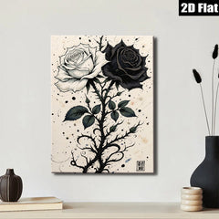 2D flat 1pc Black White Rose Stem Floral Wall Art Decor Living Room Bedroom Modern Farmhouse Gallery Wrapped Canvas Prints for Home Decoration
