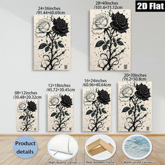2D flat 1pc Black White Rose Stem Floral Wall Art Decor Living Room Bedroom Modern Farmhouse Gallery Wrapped Canvas Prints for Home Decoration