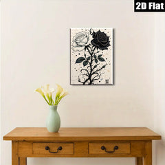 2D flat 1pc Black White Rose Stem Floral Wall Art Decor Living Room Bedroom Modern Farmhouse Gallery Wrapped Canvas Prints for Home Decoration