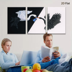 2D flat 1pc Black swan meets white swan canvas wall art for living room bedroom home decor farmhouse style gallery wrapped modern minimalist