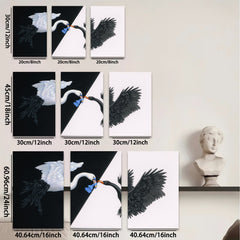 2D flat 1pc Black swan meets white swan canvas wall art for living room bedroom home decor farmhouse style gallery wrapped modern minimalist