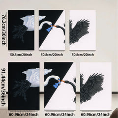 2D flat 1pc Black swan meets white swan canvas wall art for living room bedroom home decor farmhouse style gallery wrapped modern minimalist