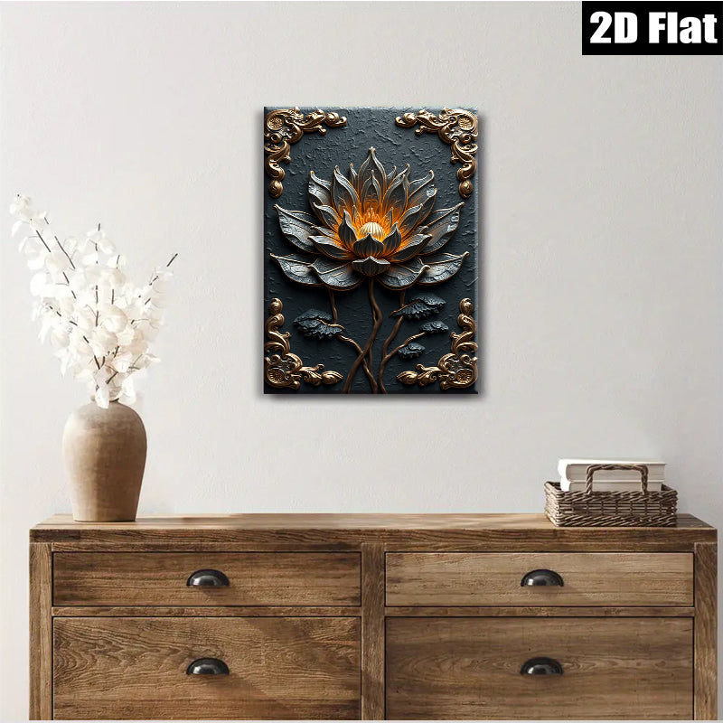 2D flat 1pc Blooming Black Lotus Floral Wall Art Canvas Print for Living Room Bedroom Home Decor Modern Farmhouse Rustic Chic Gallery Wrapped Ready to Hang