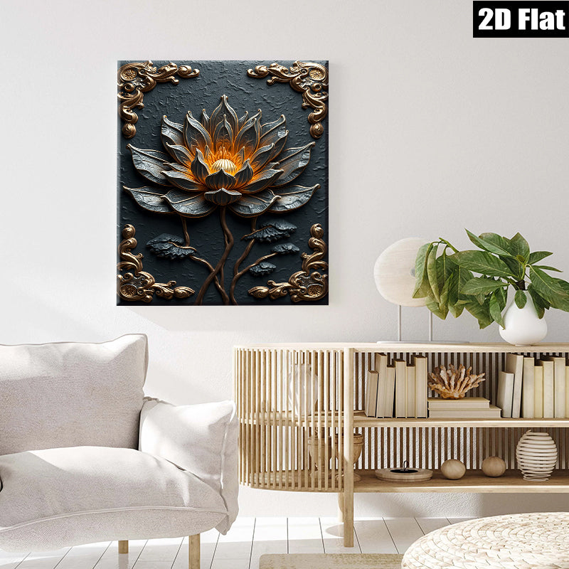 2D flat 1pc Blooming Black Lotus Floral Wall Art Canvas Print for Living Room Bedroom Home Decor Modern Farmhouse Rustic Chic Gallery Wrapped Ready to Hang