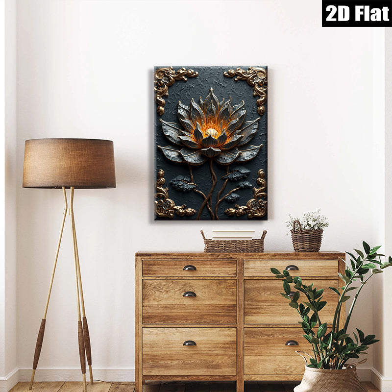 2D flat 1pc Blooming Black Lotus Floral Wall Art Canvas Print for Living Room Bedroom Home Decor Modern Farmhouse Rustic Chic Gallery Wrapped Ready to Hang