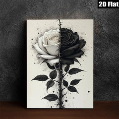 2D flat 1pc Blooming Black White Rose Wall Art Canvas Prints Botanical Floral Artwork Living Room Bedroom Home Decor Modern Farmhouse Style Gallery Wrapped Timeless Design