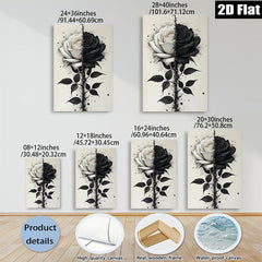 2D flat 1pc Blooming Black White Rose Wall Art Canvas Prints Botanical Floral Artwork Living Room Bedroom Home Decor Modern Farmhouse Style Gallery Wrapped Timeless Design