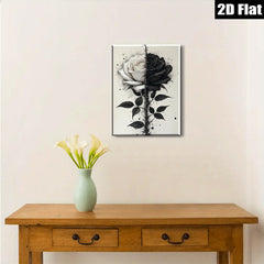2D flat 1pc Blooming Black White Rose Wall Art Canvas Prints Botanical Floral Artwork Living Room Bedroom Home Decor Modern Farmhouse Style Gallery Wrapped Timeless Design