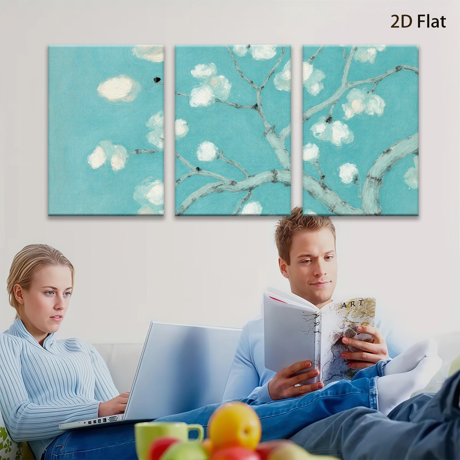 2D flat 1pc Blooming Branch Wall Art Canvas Painting for Living Room Bedroom Home Decor Botanical Floral Modern Farmhouse Style Cozy Textured Gallery Wrapped Ready to Hang