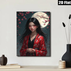 2D flat 1pc Blooming Cherry Blossom Girl Portrait Wall Art Canvas Prints for Living Room Bedroom Home Decor Modern Aesthetic Room Refresh Coastal Farmhouse Style