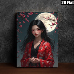 2D flat 1pc Blooming Cherry Blossom Girl Portrait Wall Art Canvas Prints for Living Room Bedroom Home Decor Modern Aesthetic Room Refresh Coastal Farmhouse Style