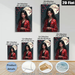 2D flat 1pc Blooming Cherry Blossom Girl Portrait Wall Art Canvas Prints for Living Room Bedroom Home Decor Modern Aesthetic Room Refresh Coastal Farmhouse Style