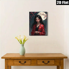 2D flat 1pc Blooming Cherry Blossom Girl Portrait Wall Art Canvas Prints for Living Room Bedroom Home Decor Modern Aesthetic Room Refresh Coastal Farmhouse Style