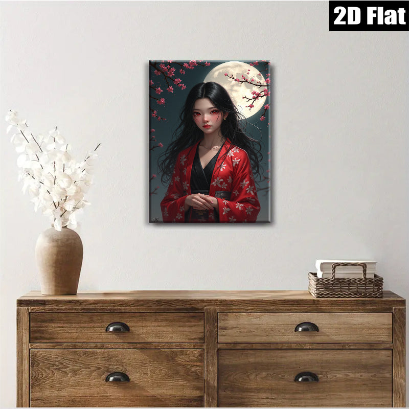 2D flat 1pc Blooming Cherry Blossom Girl Portrait Wall Art Canvas Prints for Living Room Bedroom Home Decor Modern Aesthetic Room Refresh Coastal Farmhouse Style