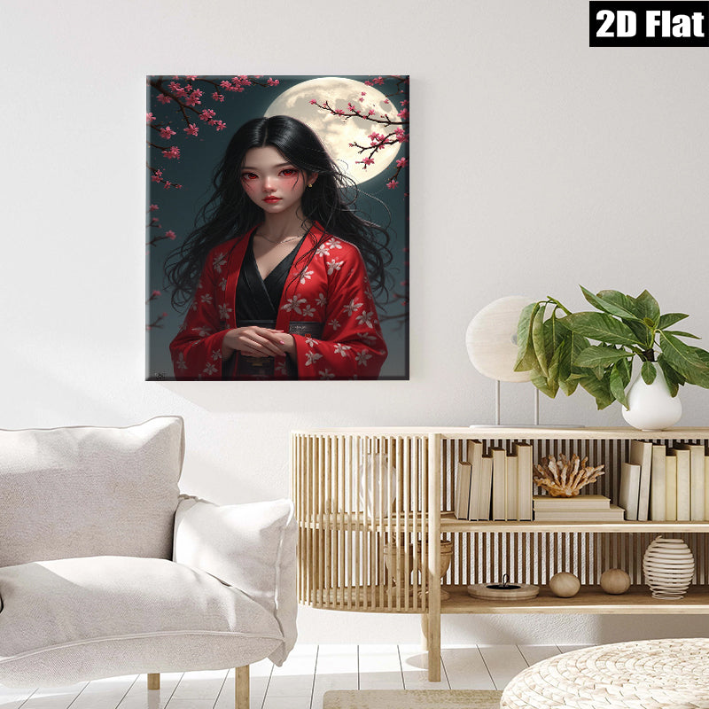 2D flat 1pc Blooming Cherry Blossom Girl Portrait Wall Art Canvas Prints for Living Room Bedroom Home Decor Modern Aesthetic Room Refresh Coastal Farmhouse Style