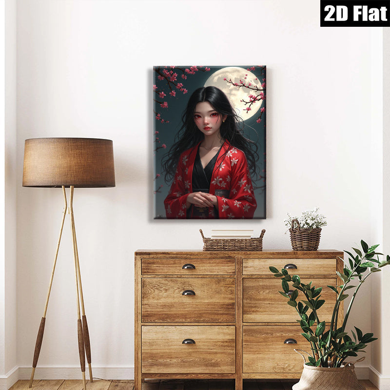 2D flat 1pc Blooming Cherry Blossom Girl Portrait Wall Art Canvas Prints for Living Room Bedroom Home Decor Modern Aesthetic Room Refresh Coastal Farmhouse Style