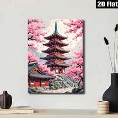 2D flat 1pc Blooming Cherry Blossom Pagoda Wall Art Decor Living Room Bedroom Canvas Prints Modern Farmhouse Aesthetic Home Decorations Gift Ideas