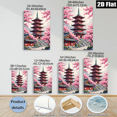 2D flat 1pc Blooming Cherry Blossom Pagoda Wall Art Decor Living Room Bedroom Canvas Prints Modern Farmhouse Aesthetic Home Decorations Gift Ideas