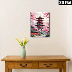 2D flat 1pc Blooming Cherry Blossom Pagoda Wall Art Decor Living Room Bedroom Canvas Prints Modern Farmhouse Aesthetic Home Decorations Gift Ideas