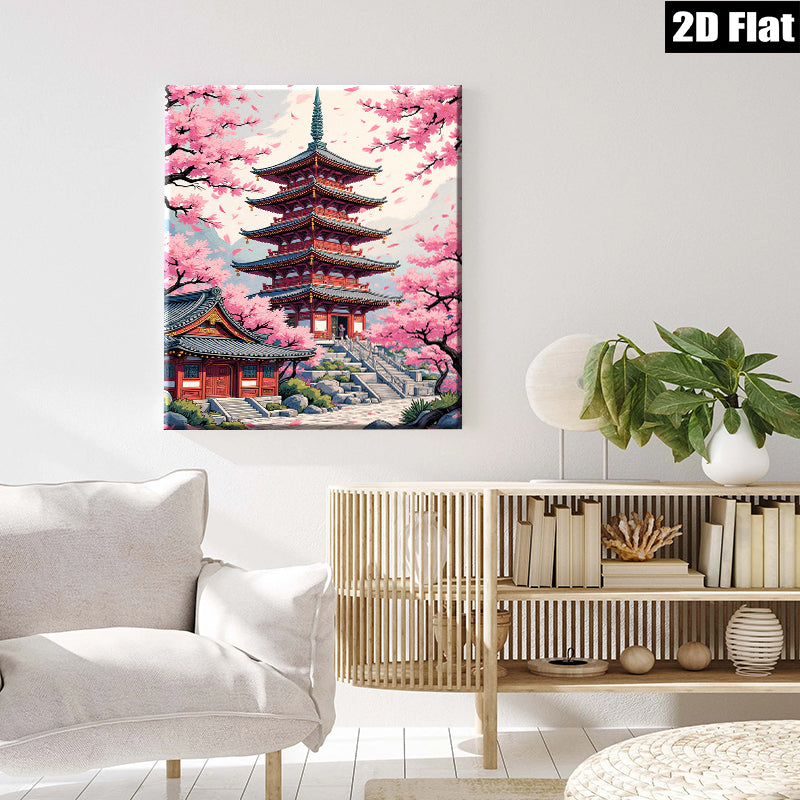 2D flat 1pc Blooming Cherry Blossom Pagoda Wall Art Decor Living Room Bedroom Canvas Prints Modern Farmhouse Aesthetic Home Decorations Gift Ideas