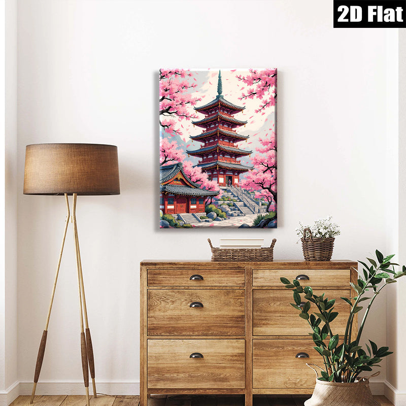 2D flat 1pc Blooming Cherry Blossom Pagoda Wall Art Decor Living Room Bedroom Canvas Prints Modern Farmhouse Aesthetic Home Decorations Gift Ideas