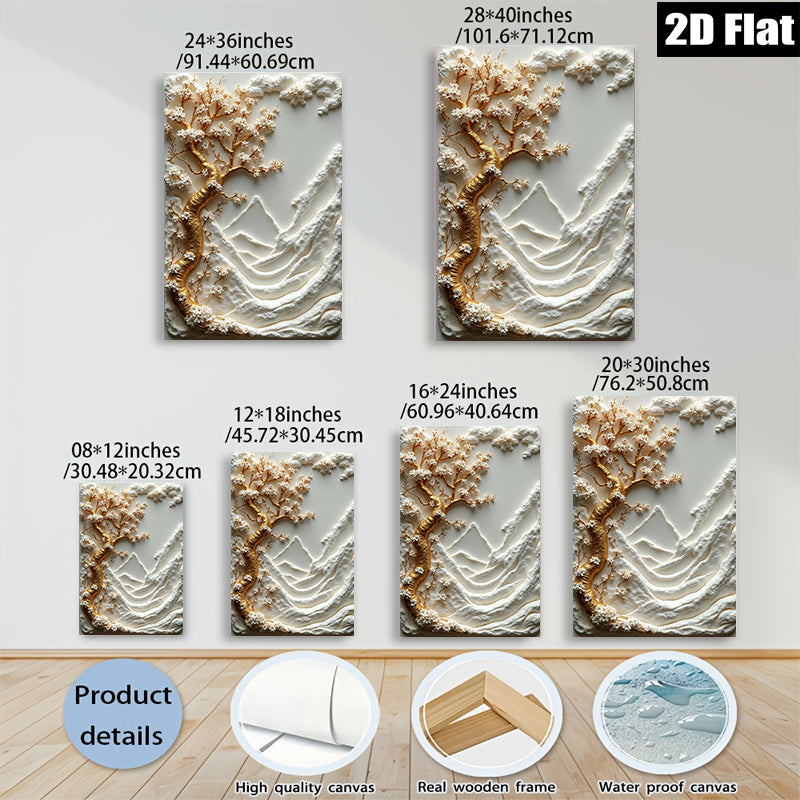 2D flat 1pc Blooming Cherry Blossom Tree Mountainscape Wall Art Canvas Print for Living Room Bedroom Home Decor Modern Farmhouse Style Gallery Wrapped Ready to Hang