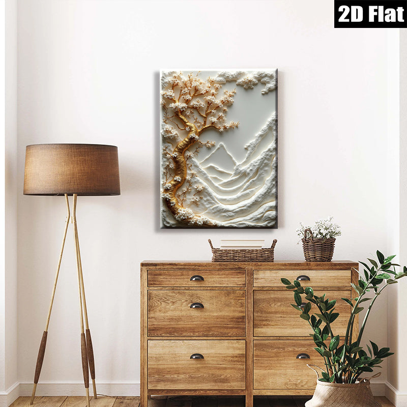 2D flat 1pc Blooming Cherry Blossom Tree Mountainscape Wall Art Canvas Print for Living Room Bedroom Home Decor Modern Farmhouse Style Gallery Wrapped Ready to Hang