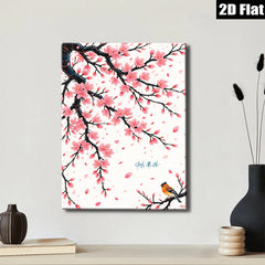 2D flat 1pc Blooming Cherry Blossom with Songbird Wall Art for Living Room Bedroom Home Decor Modern Farmhouse Style Canvas Prints Floral Artwork