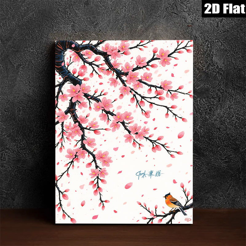 2D flat 1pc Blooming Cherry Blossom with Songbird Wall Art for Living Room Bedroom Home Decor Modern Farmhouse Style Canvas Prints Floral Artwork