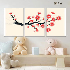2D flat 1pc Blooming Cherry Branch Wall Art Canvas Print Modern Farmhouse Decor Living Room Bedroom Office Gallery Wrapped Timeless Floral Artwork Ready To Hang Cozy Chic