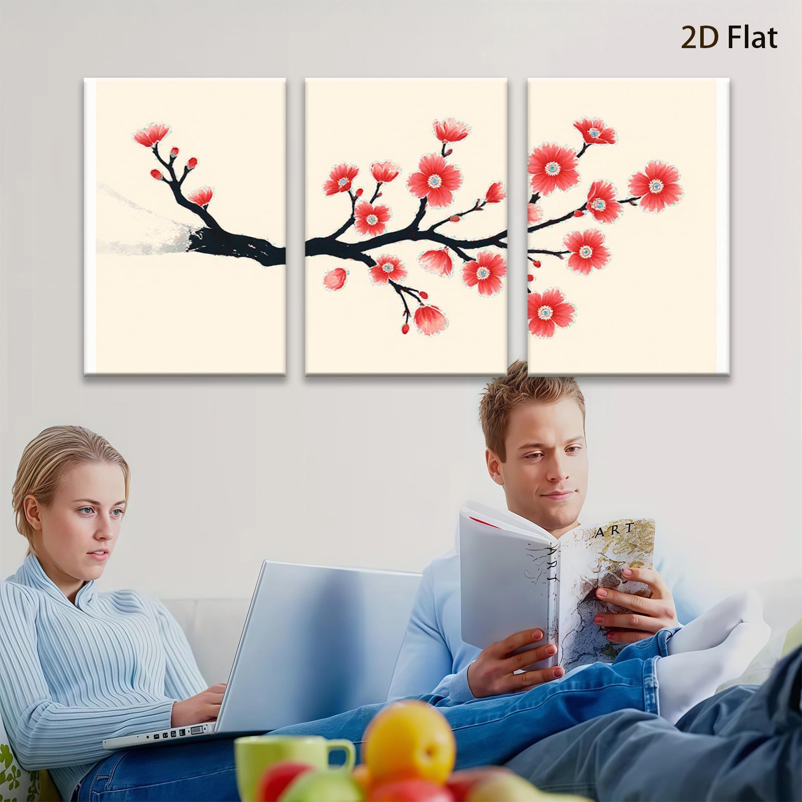 2D flat 1pc Blooming Cherry Branch Wall Art Canvas Print Modern Farmhouse Decor Living Room Bedroom Office Gallery Wrapped Timeless Floral Artwork Ready To Hang Cozy Chic
