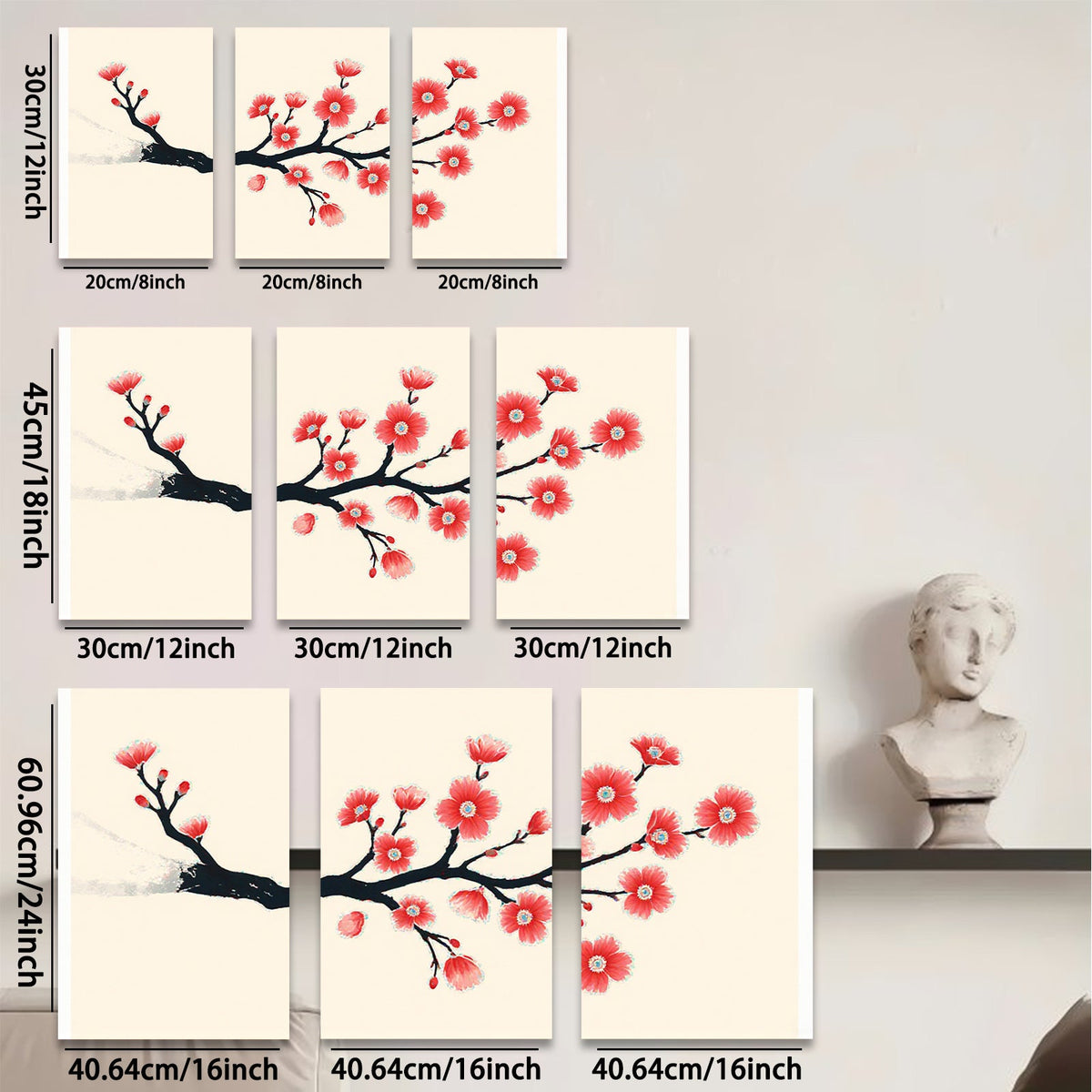 2D flat 1pc Blooming Cherry Branch Wall Art Canvas Print Modern Farmhouse Decor Living Room Bedroom Office Gallery Wrapped Timeless Floral Artwork Ready To Hang Cozy Chic