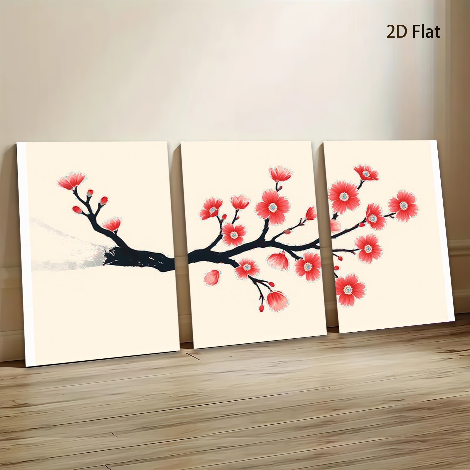 2D flat 1pc Blooming Cherry Branch Wall Art Canvas Print Modern Farmhouse Decor Living Room Bedroom Office Gallery Wrapped Timeless Floral Artwork Ready To Hang Cozy Chic