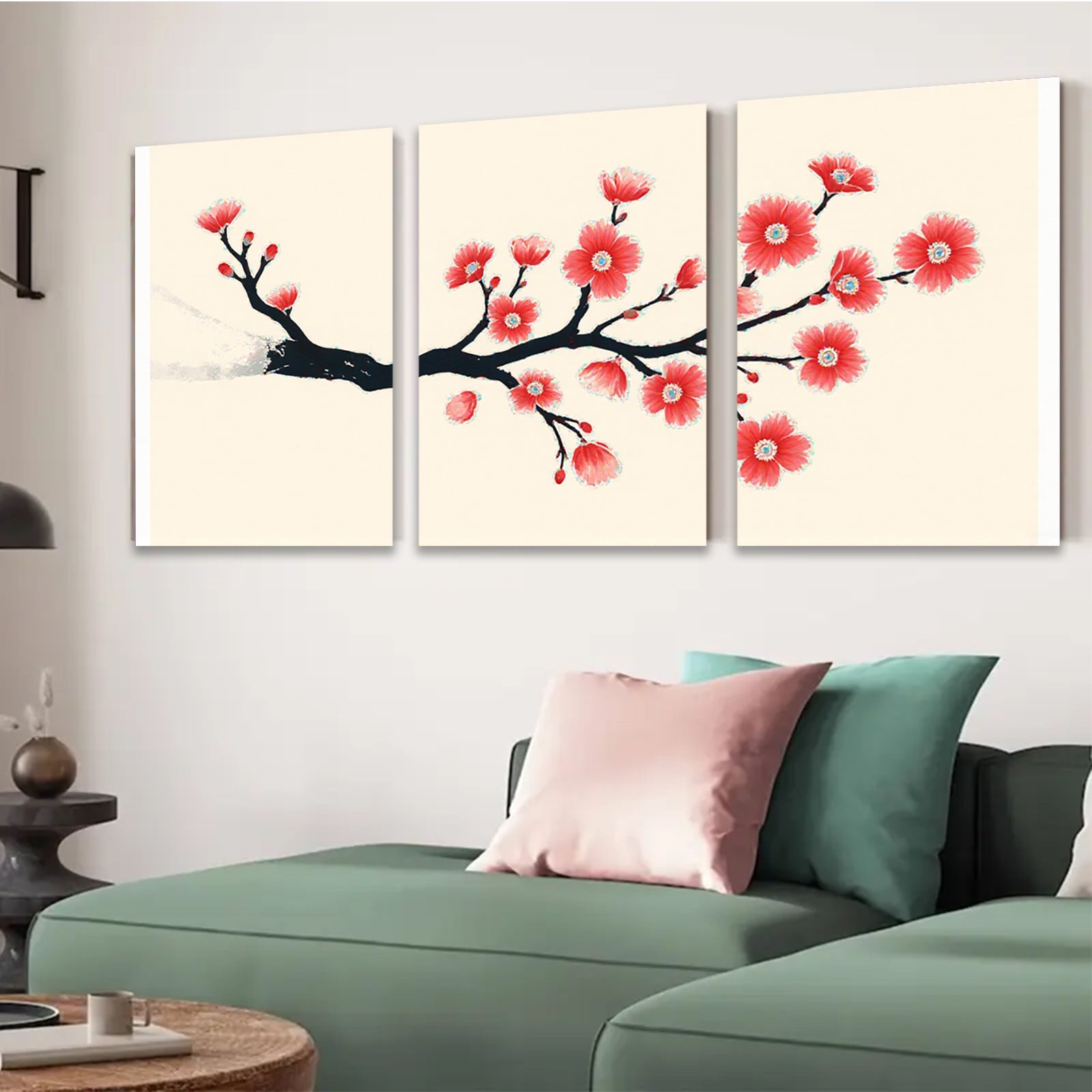 2D flat 1pc Blooming Cherry Branch Wall Art Canvas Print Modern Farmhouse Decor Living Room Bedroom Office Gallery Wrapped Timeless Floral Artwork Ready To Hang Cozy Chic