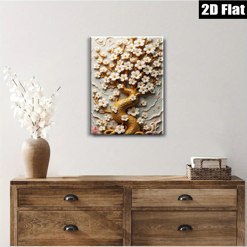 2D flat 1pc Blooming Cherry Tree Wall Art Decor for Living Room Bedroom Home Office Gallery Wrapped Canvas Prints Modern Farmhouse Style Botanical Floral Artwork Cozy Aesthetic
