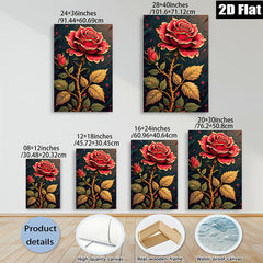 2D flat 1pc Blooming Crimson Rose Wall Art Canvas Prints Botanical Decor Living Room Bedroom Modern Farmhouse Rustic Gallery Wrapped Timeless Elegance