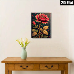 2D flat 1pc Blooming Crimson Rose Wall Art Canvas Prints Botanical Decor Living Room Bedroom Modern Farmhouse Rustic Gallery Wrapped Timeless Elegance