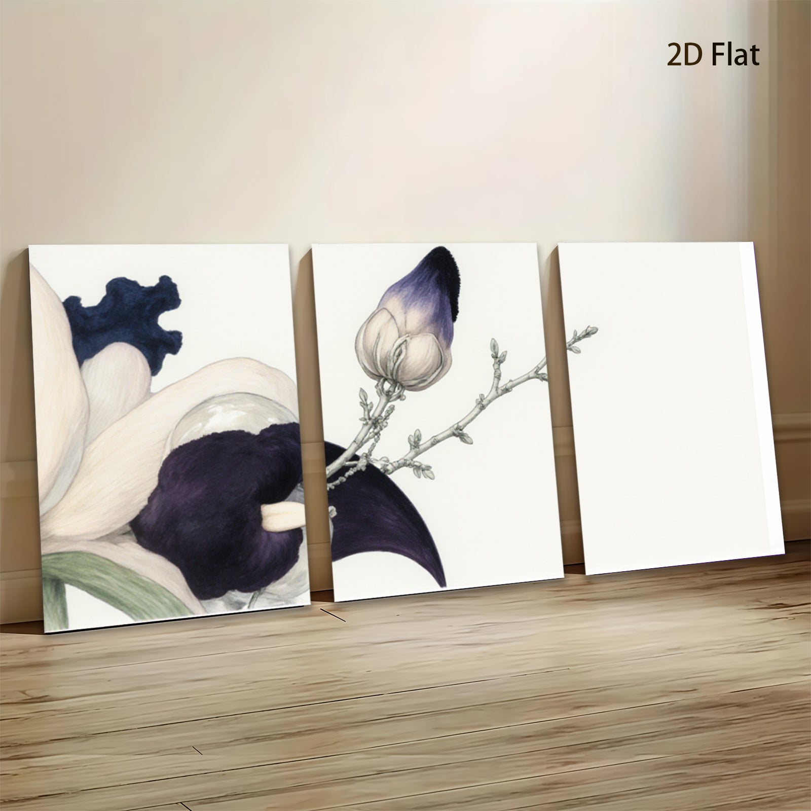 2D flat 1pc Blooming Dark Purple Floral Botanical Study Wall Art Decor Living Room Bedroom Modern Farmhouse Gallery Wrapped Canvas Prints