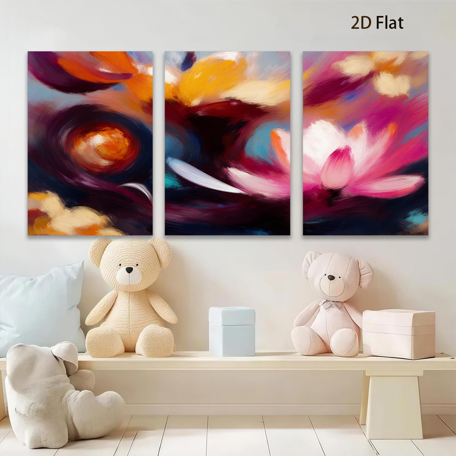 2D flat 1pc Blooming Floral Abstract Canvas Wall Art for Living Room Bedroom Home Decor Modern Farmhouse Style Gallery Wrapped Prints Ready to Hang