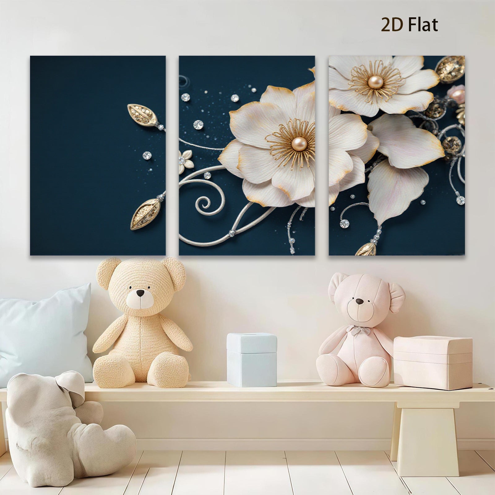 2D flat 1pc Blooming Floral Artwork Delicate White Blossoms Wall Decor Living Room Bedroom Modern Farmhouse Gallery Wrapped Canvas Prints Ready to Hang