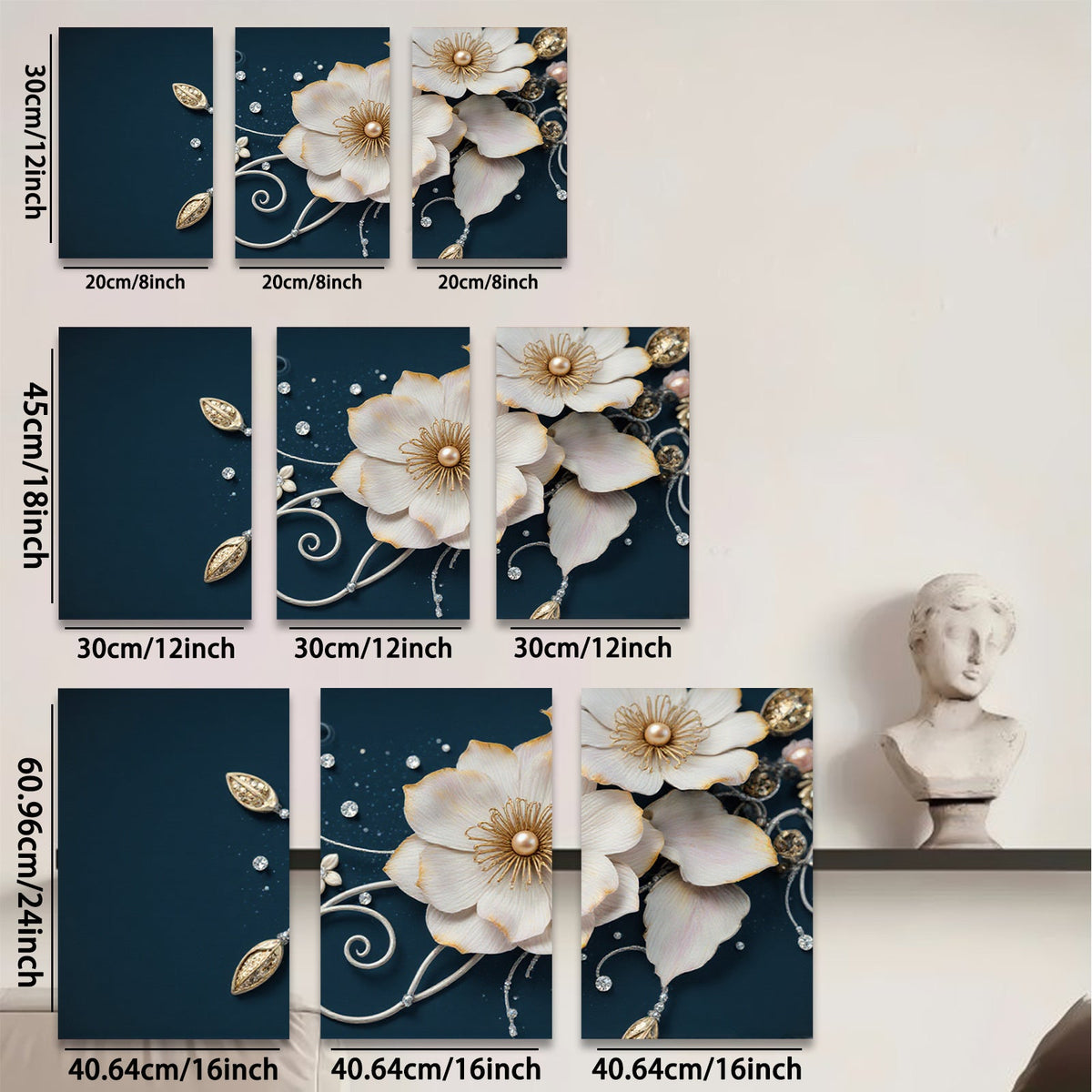 2D flat 1pc Blooming Floral Artwork Delicate White Blossoms Wall Decor Living Room Bedroom Modern Farmhouse Gallery Wrapped Canvas Prints Ready to Hang