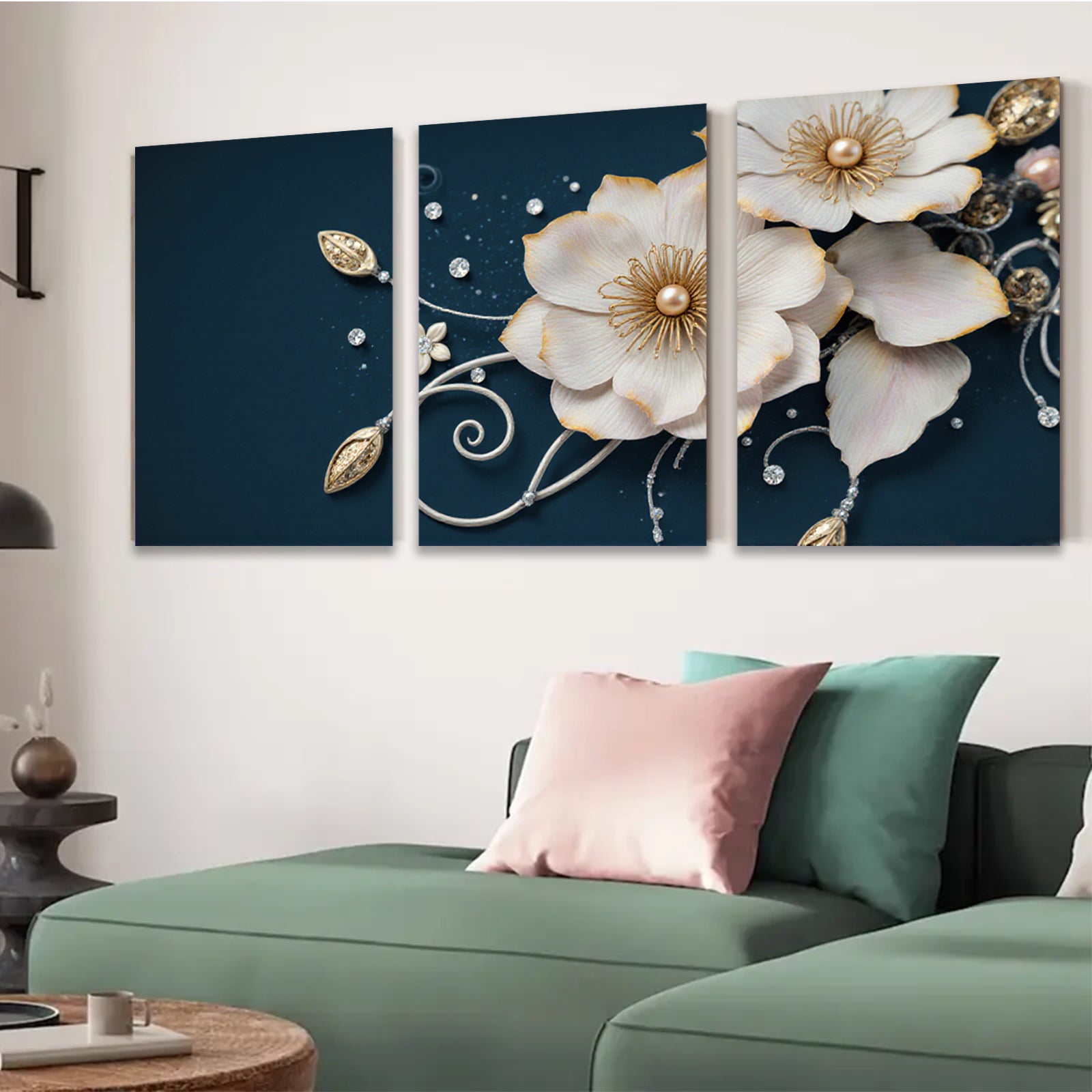 2D flat 1pc Blooming Floral Artwork Delicate White Blossoms Wall Decor Living Room Bedroom Modern Farmhouse Gallery Wrapped Canvas Prints Ready to Hang