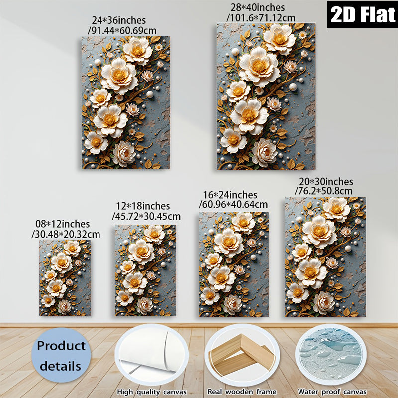2D flat 1pc Blooming Floral Canvas Wall Art Decor for Living Room Bedroom Modern Farmhouse Aesthetic Gallery Wrapped Ready to Hang Stylish Home D��cor