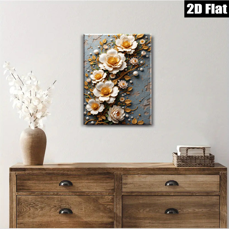 2D flat 1pc Blooming Floral Canvas Wall Art Decor for Living Room Bedroom Modern Farmhouse Aesthetic Gallery Wrapped Ready to Hang Stylish Home D��cor