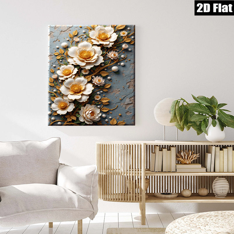 2D flat 1pc Blooming Floral Canvas Wall Art Decor for Living Room Bedroom Modern Farmhouse Aesthetic Gallery Wrapped Ready to Hang Stylish Home D��cor