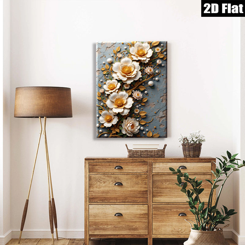 2D flat 1pc Blooming Floral Canvas Wall Art Decor for Living Room Bedroom Modern Farmhouse Aesthetic Gallery Wrapped Ready to Hang Stylish Home D��cor